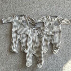 Carter's Cream and Gray Striped Baby Footed One-Piece Pack of 3